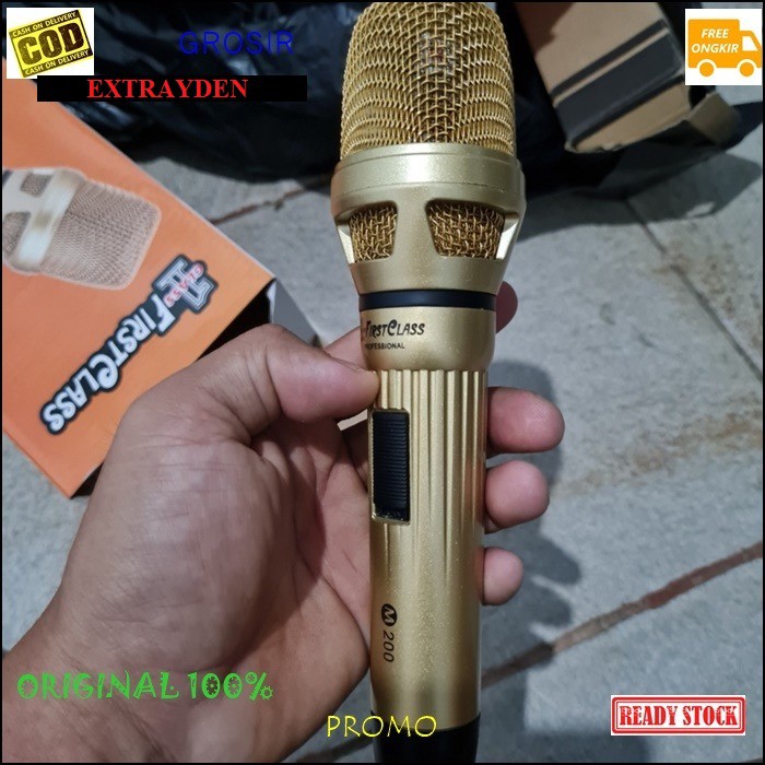 G521 First class Mic kabel dynamic ORIGINAL Microphone besi metal profesional firstclass pro sing cable karaoke vocal audio sound mik pengeras suara mikrophone EMAS golden G521   Bisa buat segala jenis audio sound  WARNA EMAS  Langsung nyala. Tidak menggu