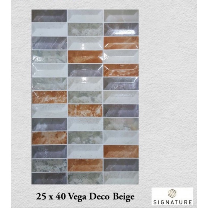 Keramik Dinding Glossy Timbul 25x40 VEGA DECO BEIGE Mulia