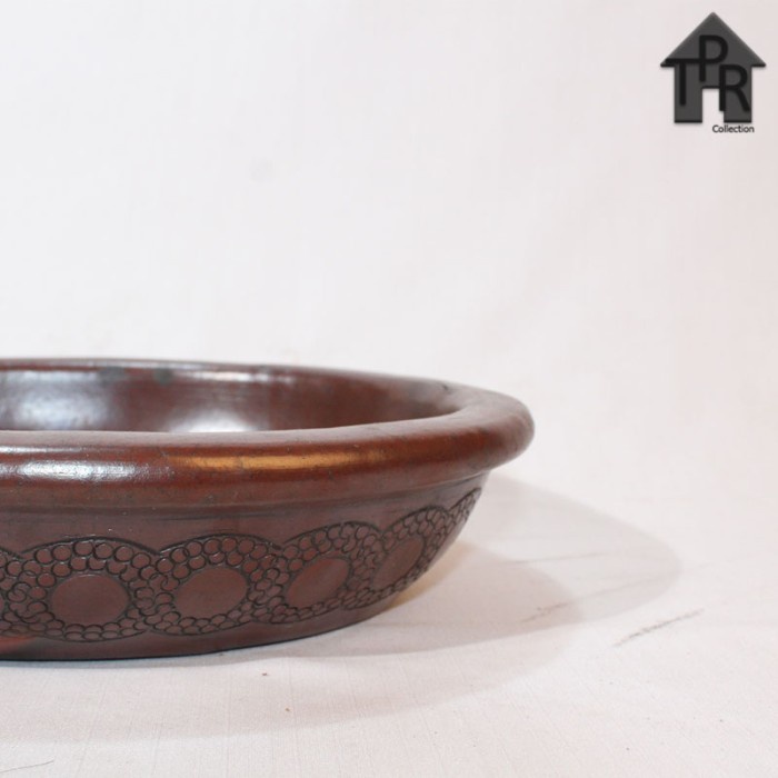 Gerabah - Pot Tanah Liat / Pot Bonsai Oval Motif Bulir D30