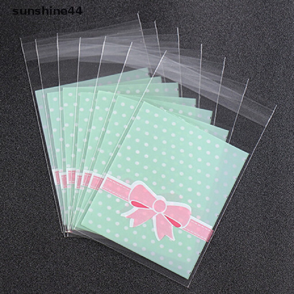 Sunshine 100Pcs / Lot Kantong Plastik Permen / Kue Motif Pita Ukuran 8x10cm