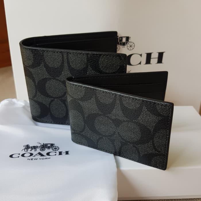 Coach Wallet F74993, Black, Brown, Wolf, Dompet Pria