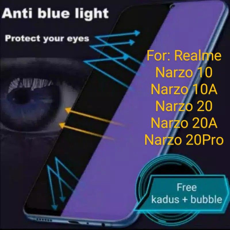 Realme Narzo 10 A 20 A 20 Pro Antigores Tempered Glass Blue light Screen Guard protector TG