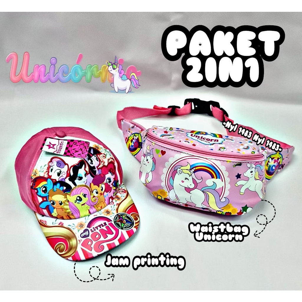 waistbag anak karakter unicorn gratis topi Anak - tas anak