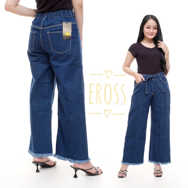 CELANA JEANS KULOT ZEVA PINGGANG KARET TALI/ KULOT TALI PINGANG KARET