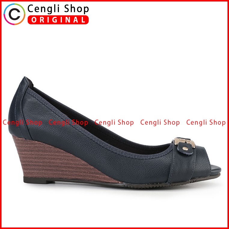 SEPATU WEDGES KULIT HUSH PUPPIES WANITA ORIGINAL TERBARU BIRU NAVY HW04