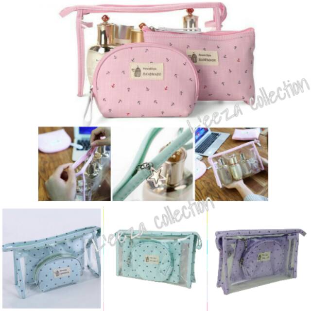 3 PCS Set Cosmetic Bag Travel Makeup Toiletry Pouch with Zipper (L'eeza collection).