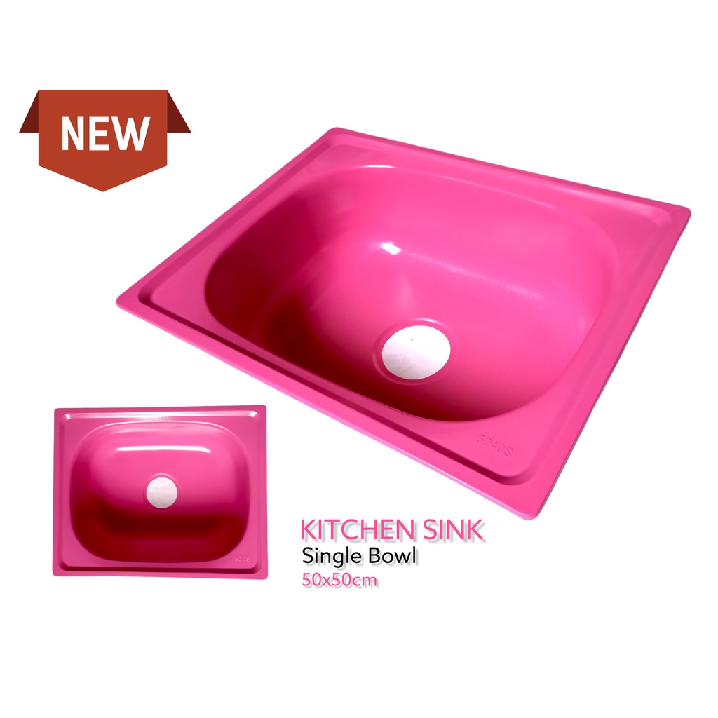 Bak Cuci Piring Single Bowl 50x50x14 PINK SET Komplite + Selang + Afur + GRATIS Kran Flexible 1/2inch Kitchen Sink Tempat Cuci Piring