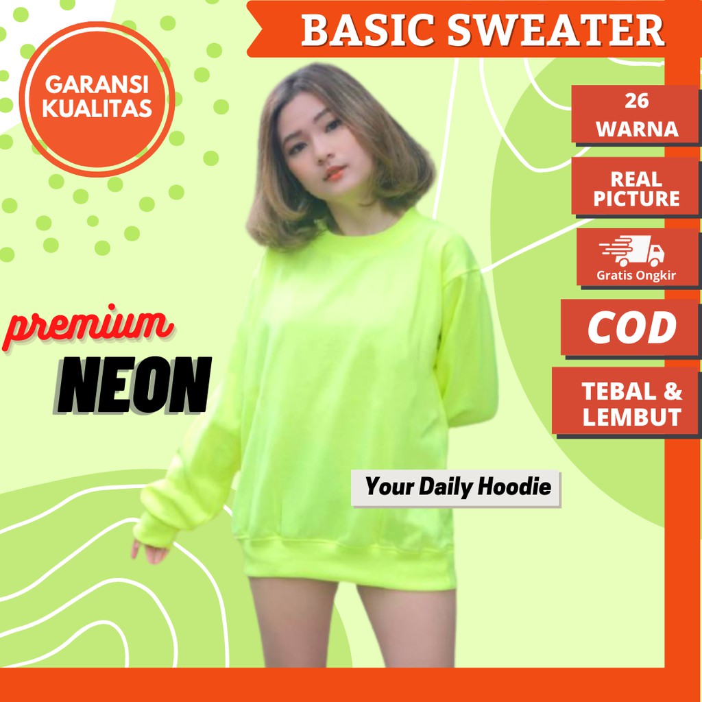 Sweater Hijau Neon Oversize Korea Couple Premium Cewek Cowok Tebal Halus Unisex M-XXXL Sweter Wanita