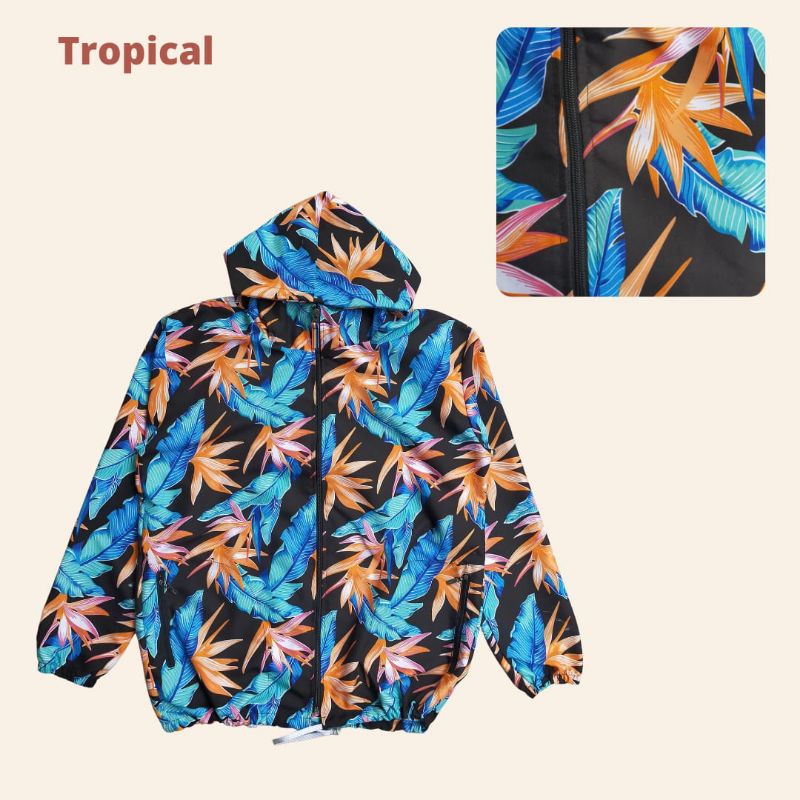 JAKET PARASUT CEWEK PRINTING/ JAKET OLAHRAGA WANITA WATERPROOF/ JAKET SEPEDA GOWES/ JAKET RUNNING/ JAKET PRINTING MURAH-Tropical
