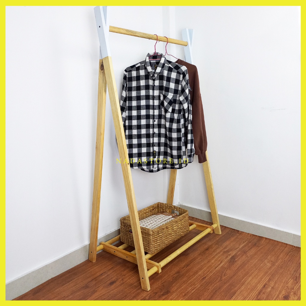 Rak Hanger Satu Tingkat / Rak Gantung Baju Kayu Besar / Gantungan Baju / Stand hanger