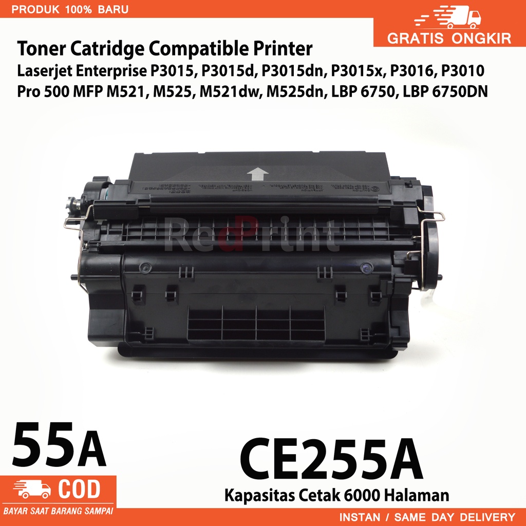 Toner Cartridge Compatible untuk Printer HPEnterprise Pro 500 MFP M521, M525, M521dw, M525dn, P3015, P3015d, P3015dn, P3015x, P3016, P3010, LBP 6750, LBP 6750DN, Premium Toner Cartridge 55A / CRG 324