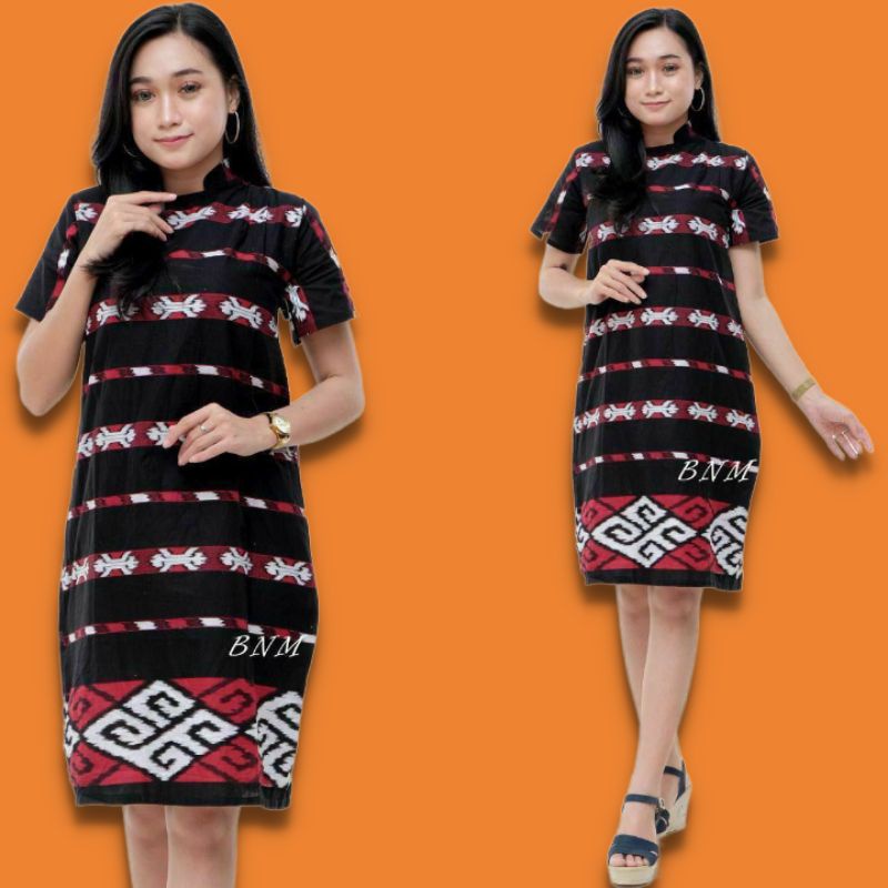 DRESS BATIK LENGAN PENDEK MODERN EKSKLUSIF HITAM MANIS