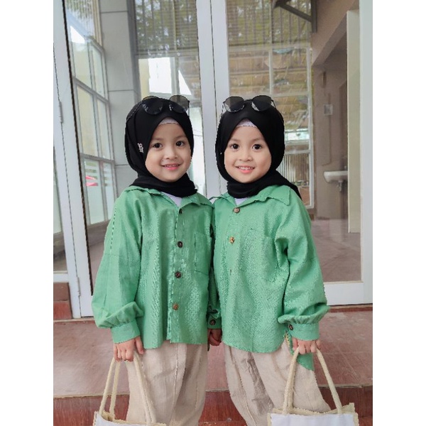 Kemeja Oversize Anak 2-6 Tahun Bahan LINEN ASLI Kemeja Anak Perempuan Kekinian Kemeja Anak Cewe Viral | KEMEJA OVERSIZE LINEN SIZE KIDS