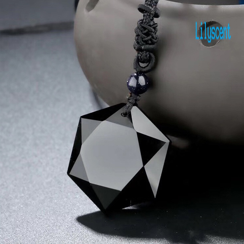 Lily Kalung Batu Obsidian Heksagram Energi Alami Untuk Unisex