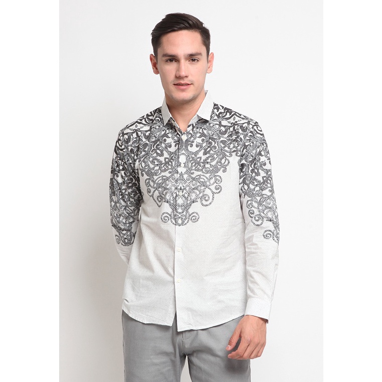 LR-2 Kemeja Batik Panjang Light Grey K241