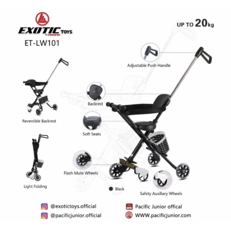 Stroller Exotic LW 101 (Hitam) - Mini Strike Roda 5 FREE BANTAL STROLLER