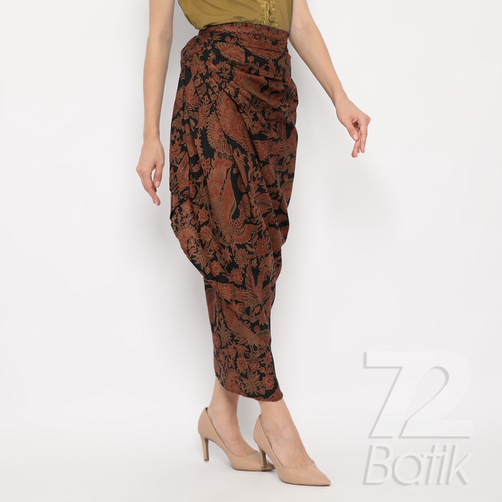 ROK BATIK SPAN Skirt Lilit Kebaya Instan Modern Wanita Motif Cendrawasih Warna Hitam 721743 Cap 72