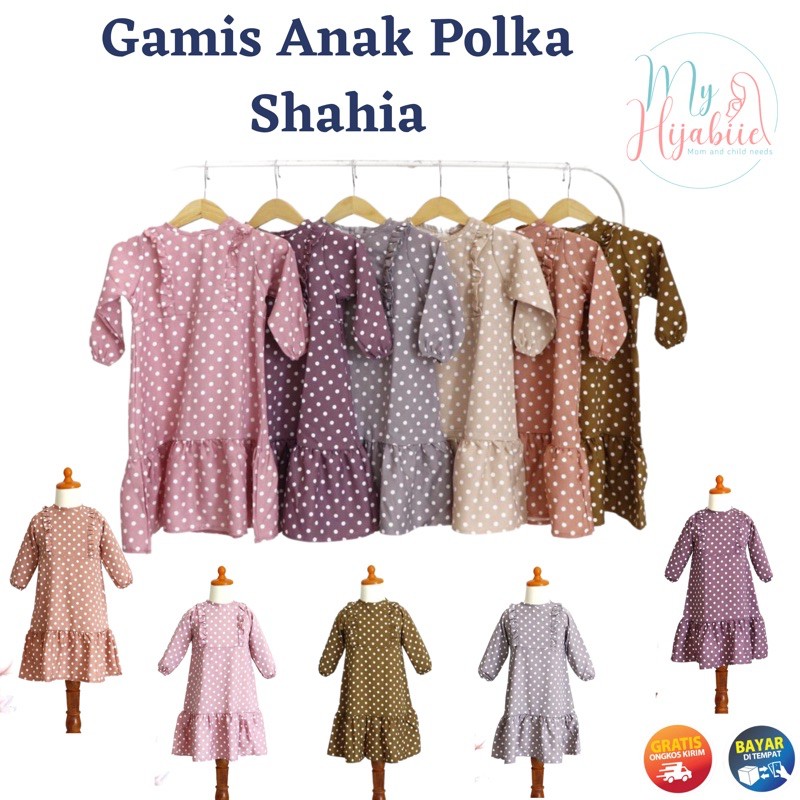 Gamis Anak Lucu Shahia Motif Polka Non Hijab 1 Sampai 8 Tahun Murah