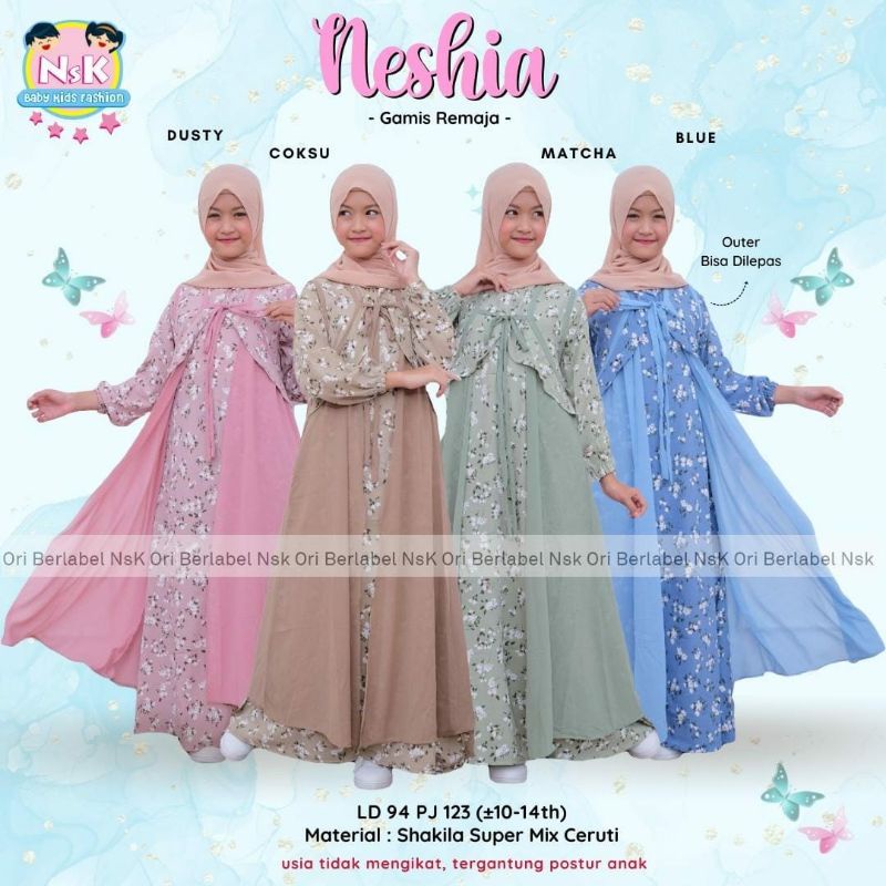 valencia maxy set setelan gamis anak remaja perempuan free outer inner pisah