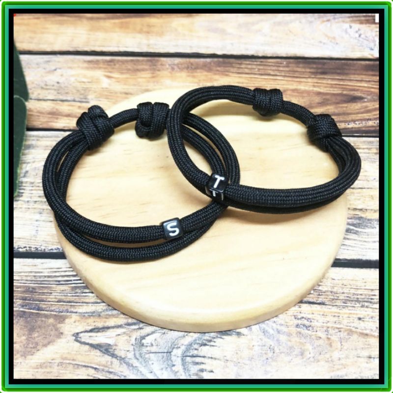 Gelang hitam inisial huruf couple tali paracord 4 mm