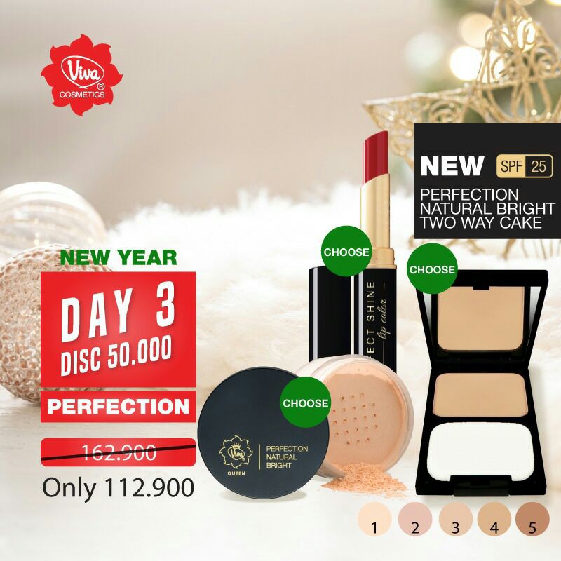 Paket Bedak Two Way Cake Perfection Loose Powder Lip Shine Lipstick Viva