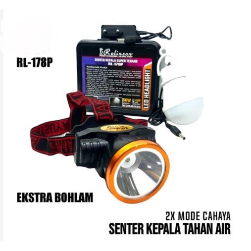 Senter Kepala LED Super Terang 50 Watt Cahaya Kuning dan Putih Gratis Bohlam 5 Watt RL -178P