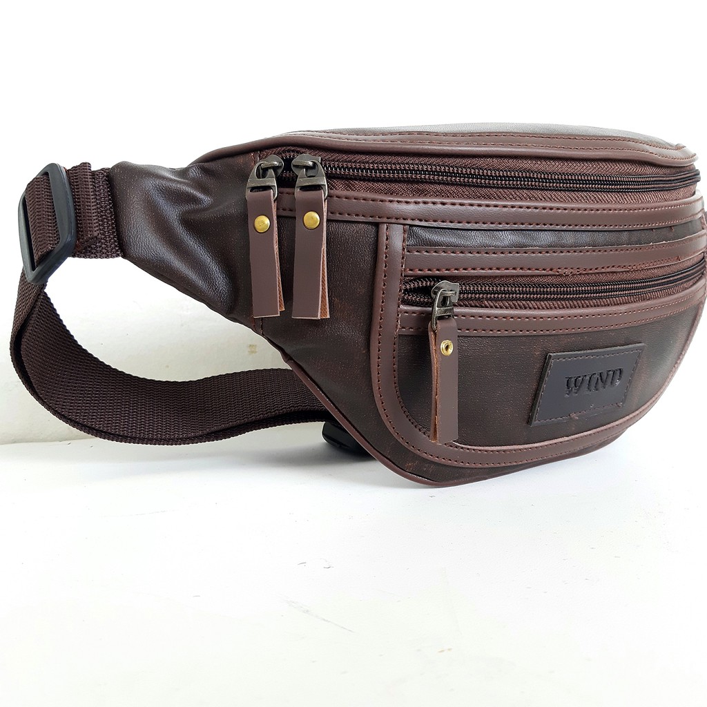 Waistbag Pria Kulit Sintetis Tas Selempang Dada Pinggang Cowok Wesbag Tas Slempang Tas Soren Wind