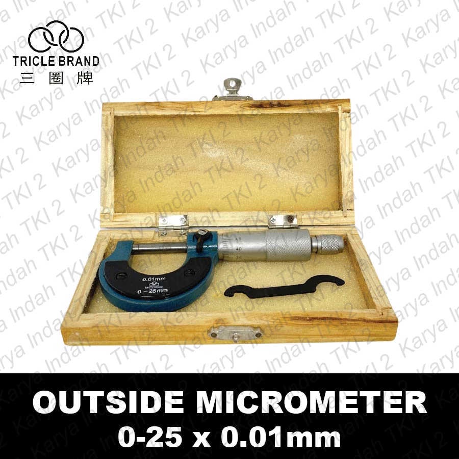 

Outside Micrometer 0-25 mm TRICLE Alat Ukur Ketebalan Mikrometer Micro Mikro Meter 25mm Box Kayu