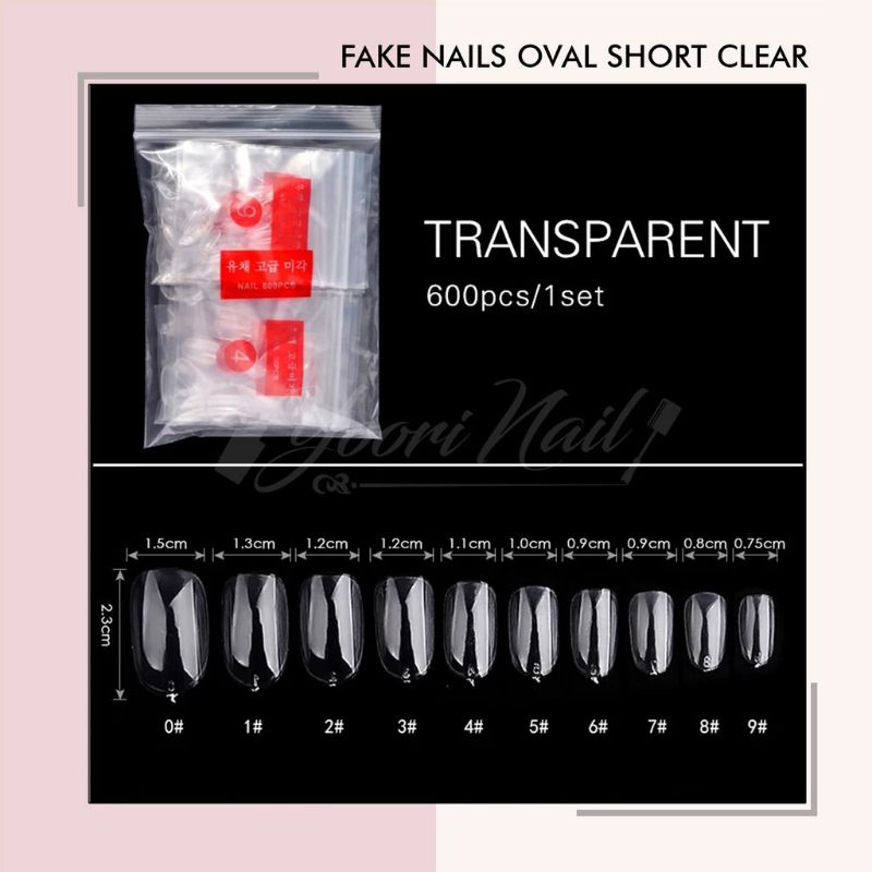 Fake nails oval short round clear natural transparant kuku palsu false nail oval pendek 500pcs