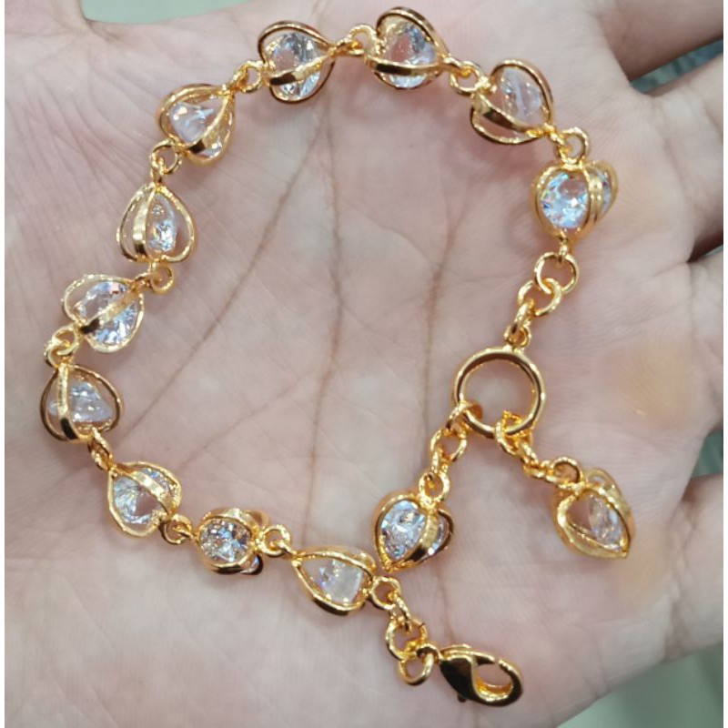 Gelang tangan xuping wanita dewasa berlapis emas dengan mata kristal putih uk20cm.