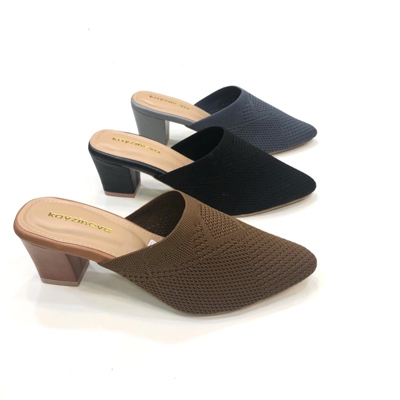 Sandal Selop Wanita Bustong 5cm upper rajut import