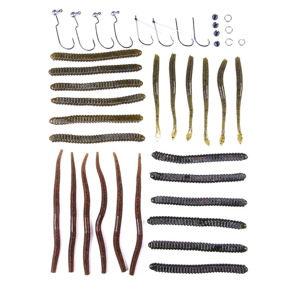 HENGJIA 12-45pcs Umpan Pancing Lembut Model Cacing Imitasi 7 Model Dengan Kail Jig Head