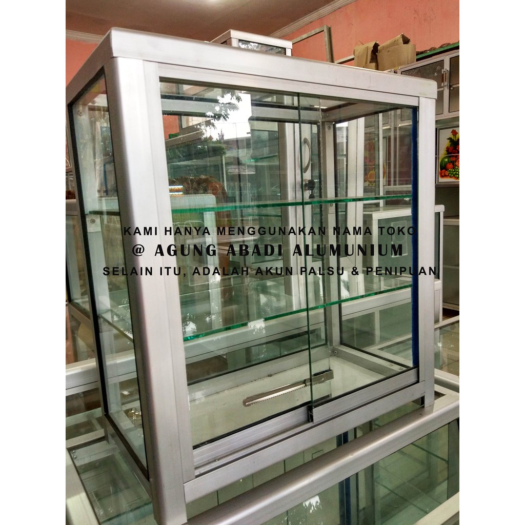 Etalase Alumunium Rak Kaca Pajangan / Dagang Display Gorengan Makanan