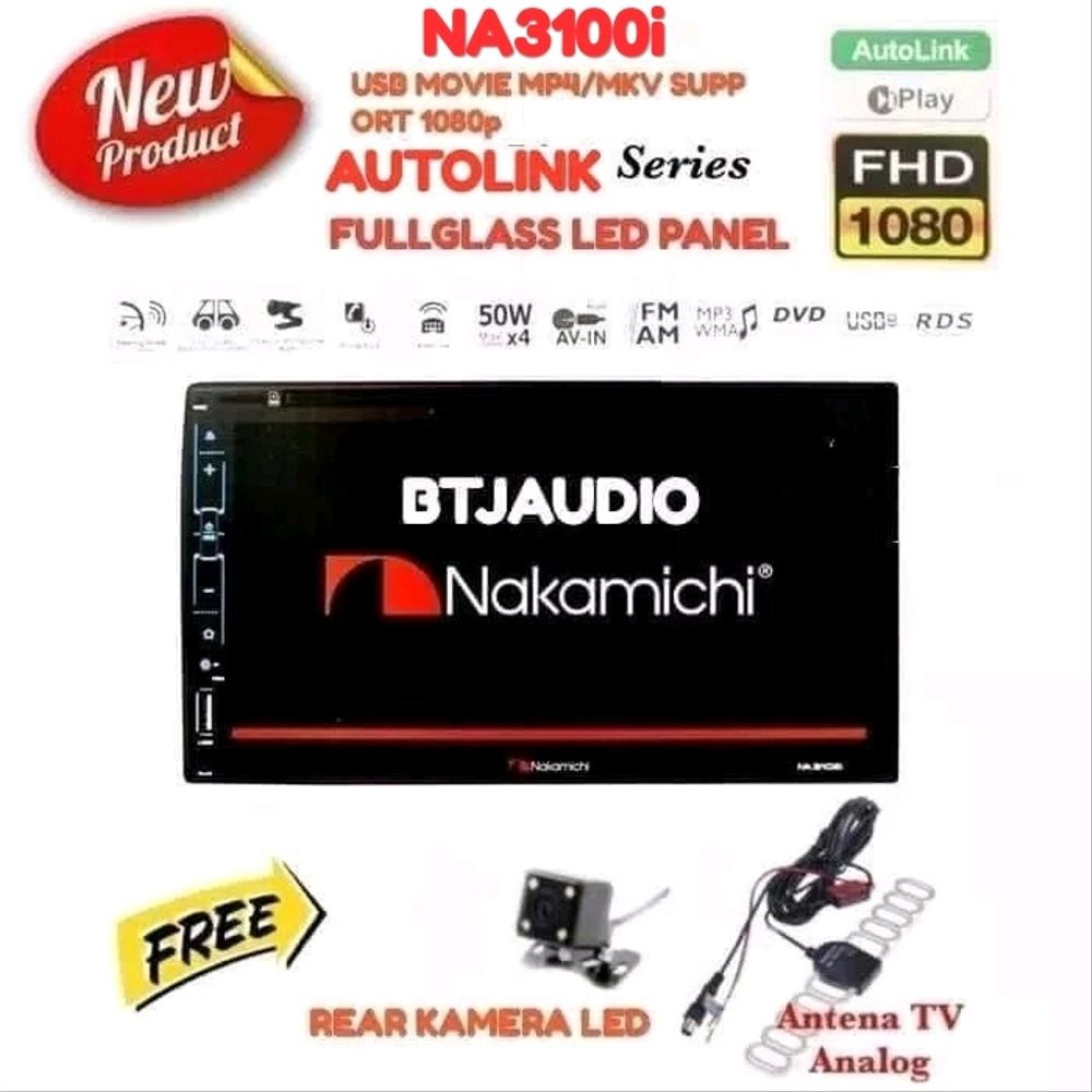 TV MOBIL DOUBLE DIN NAKAMICHI + KAMERA + ANTENA INDOOR (BARANG ORIGINAL & GARANSI RESMI)