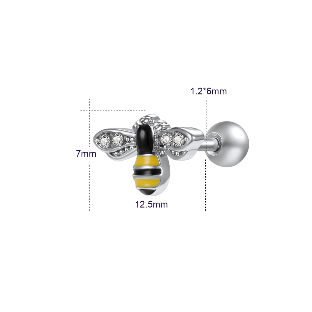 1 Pasang Anting Tindik 16g Bahan Stainless Steel Bentuk Keong / Lebah Aksen Kristal