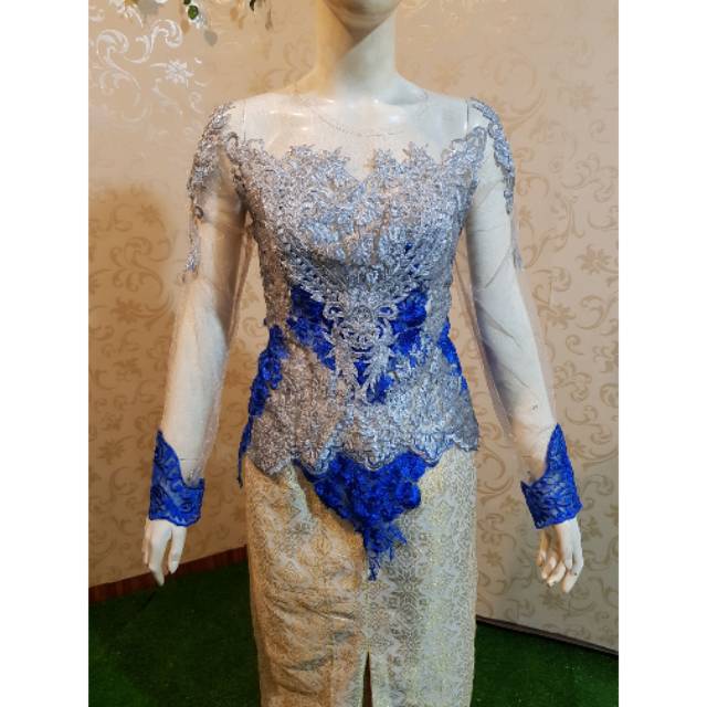 Kebaya atasna silver komb biru elektrik