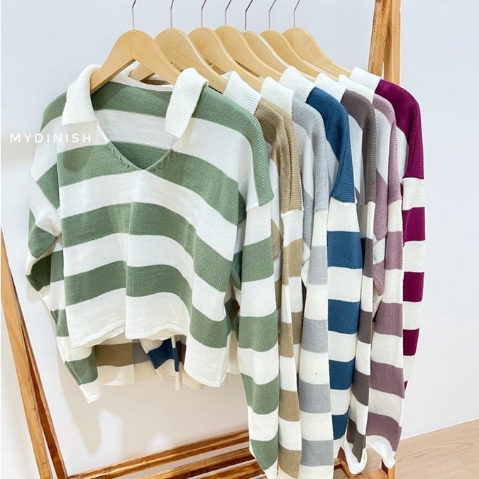 HOPYLOVY - Fuji Crop Top Rajut/Blus Rajut Danira /Blouse Blaster/rajut blaster/Baju Fuji/atasan rajut belang