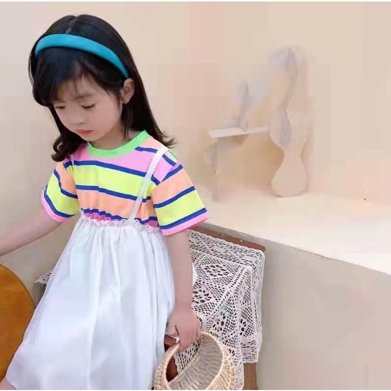 Promo !! Dress anak perempuan import / Dress striped stomach lace  uk 1-4 tahun