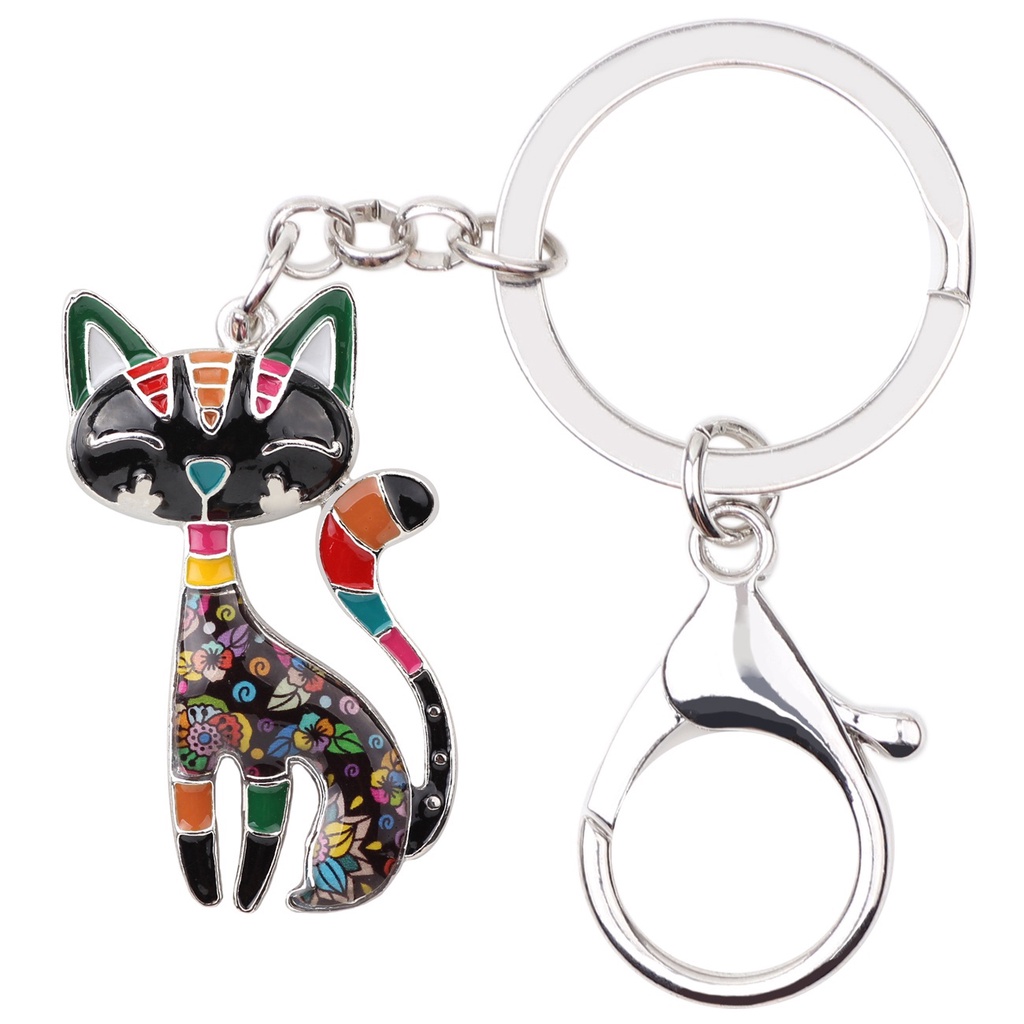 Gantungan Kunci Bentuk Kucing Motif Bunga Bahan Alloy Untuk Aksesoris Tas Wanita Charms