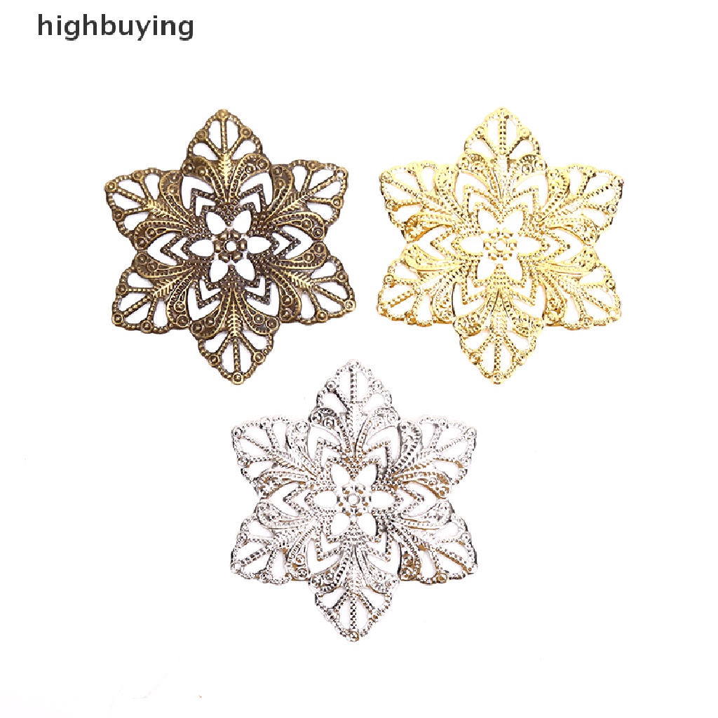 Hbid 10pcs Konektor Desain Bunga Filigree Bahan Metal Untuk Kerajinan Perhiasan DIY