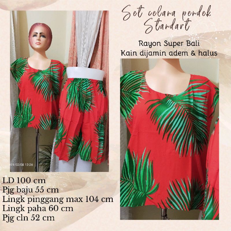 Babydol setelan motif Bali celana pendek Rayon Super