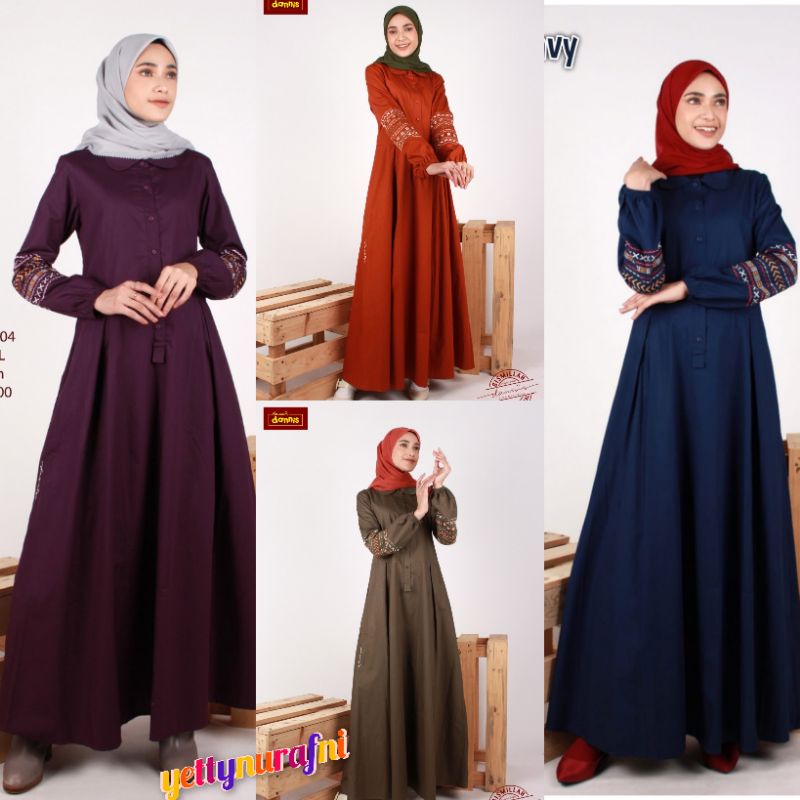 Terbaru Gamis Wanita DANNIS A220404 Purple - Teracotta - Navy - Army Free Masker