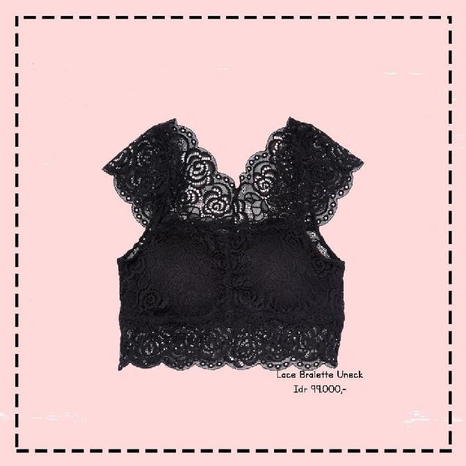 HOT Short Lace Top Crop Top Brokat Brukat Kemben Polos Tank Top Premium BH - Hitam Kualitas