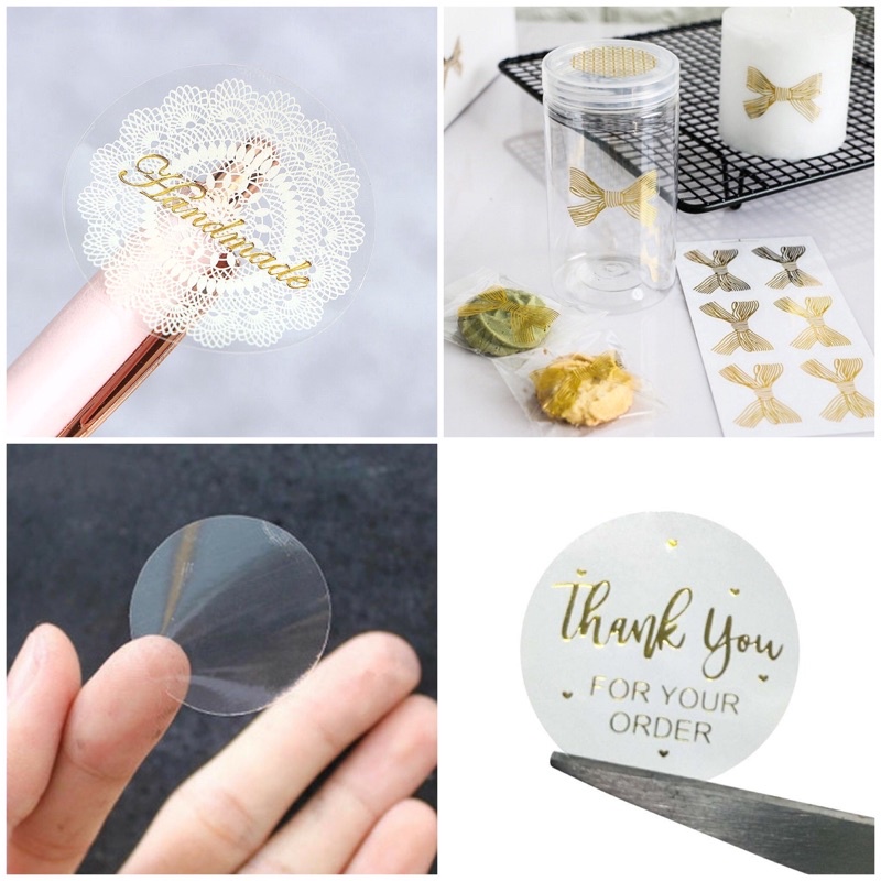 Label stiker Transparan Polos/Segel Box Kemasan Transparant/ Sticker kosong Motif Transparan Label H