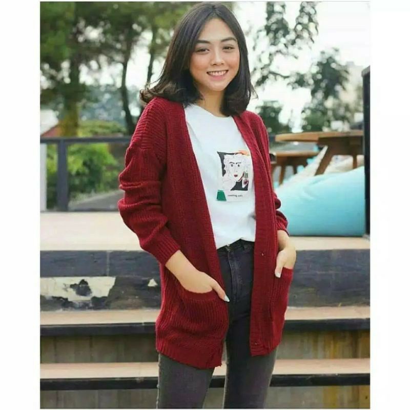 Cardigan Rajut Belle Baju Rajut Saku Oversize Kardigan Termurah