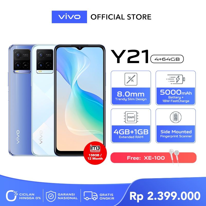 VIVO Y21 S Y 21 S Y21S RAM 4+1 4GB + 1GB EXTENDED RAM ROM 64 128 4/64 4/128 4+1/128 4+1/64 GARANSI RESMI INDONESIA SETAHUN BARU NEW ORIGINAL NEW 100%