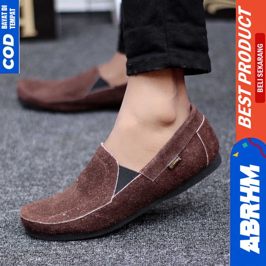 Sepatu Slip On Kulit Asli Kerja Santai Casual Hitam Pria Abrhm Jester