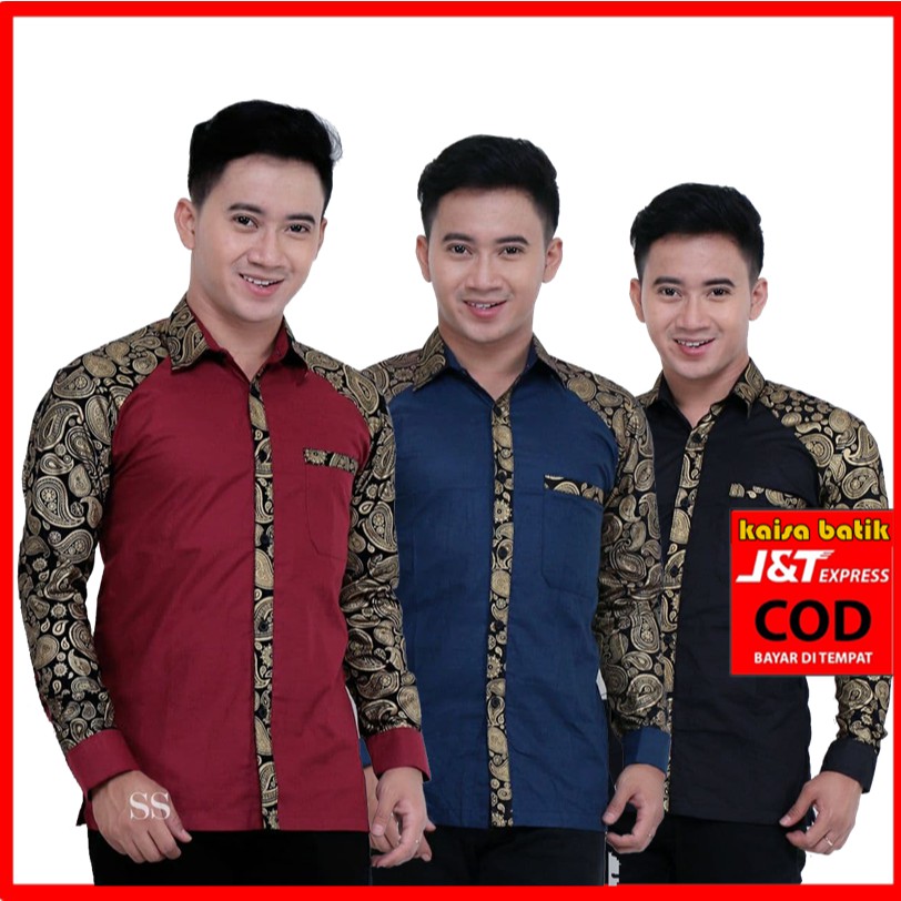 Baju Batik Pria Kombinasi Kemeja Pria Polos Grosir Kemeja Batik Baju Batik Pria Lengan Panjang Shopee Indonesia