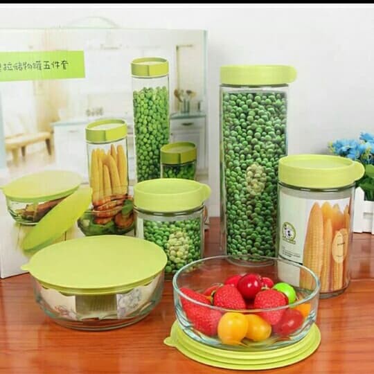 Toples Bowl marine set 5IN1/ Toples Dengan Bahan Kaca Dengan 5 Bentuk Yang Berbeda