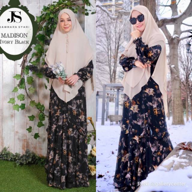 MADISON IVORY BLACK Original By Jawhara Syari. Gamis set premium super duper elegan mevvah must have